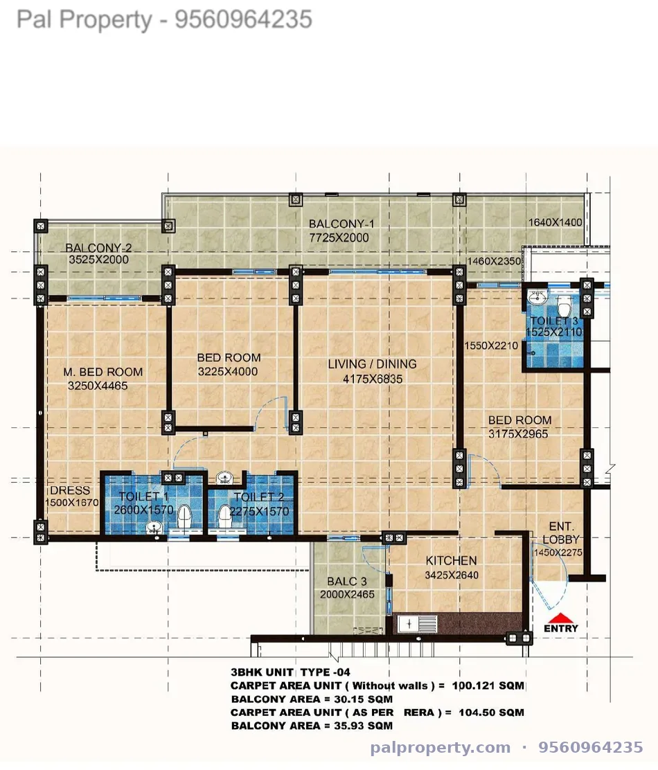 HIG 3BHK floor plan Type 4