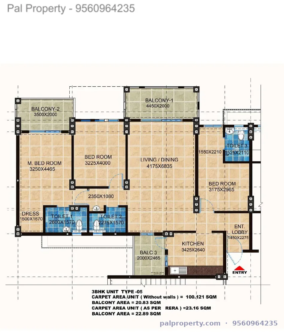 HIG 3BHK floor plan Type 5