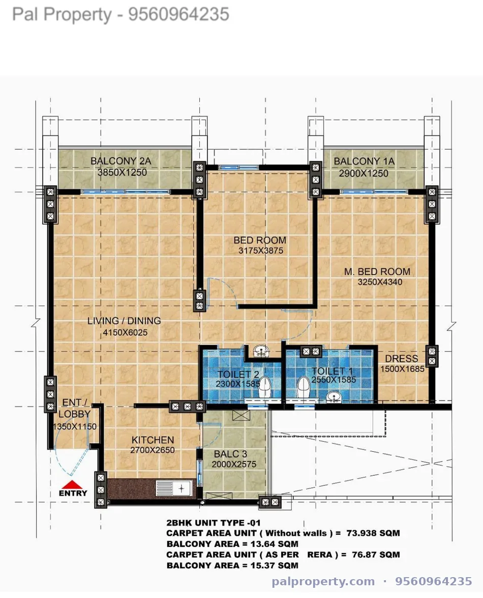 MIG 2BHK floor plan Type 1