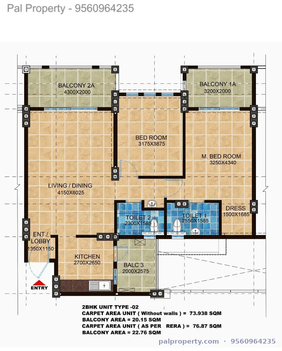 MIG 2BHK floor plan Type 2