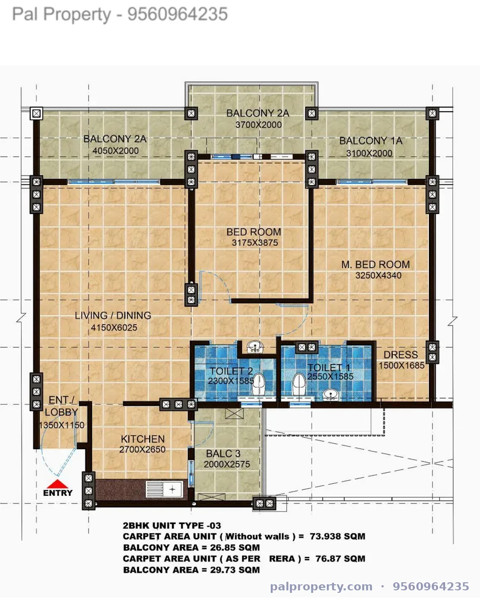 MIG 2BHK floor plan Type 3